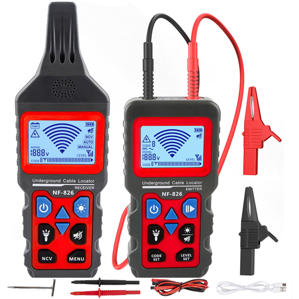 Détecteur de câbles NF-826 localisateur de fils enterrés et muraux avec mesure de tension AC/DC 12-400 V récepteur et émetteur