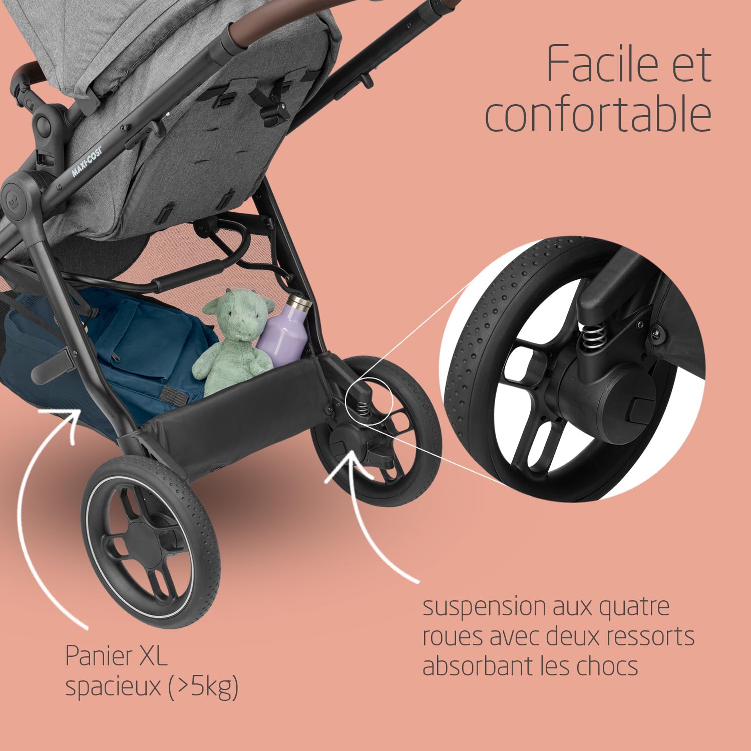Poussette bébé 3 en 1 Zelia S Trio avec siège auto i-Size pliable inclinable jusqu'à 22 kg sac à langer et accessoires