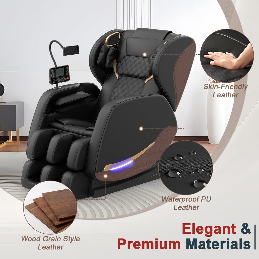 Massagesessel mit 14 Massagerollen und 8 Airbags, Zero-Gravity-Funktion sowie Wärmefunktion für Beine und Taille, Bluetooth-Lautsprecher und