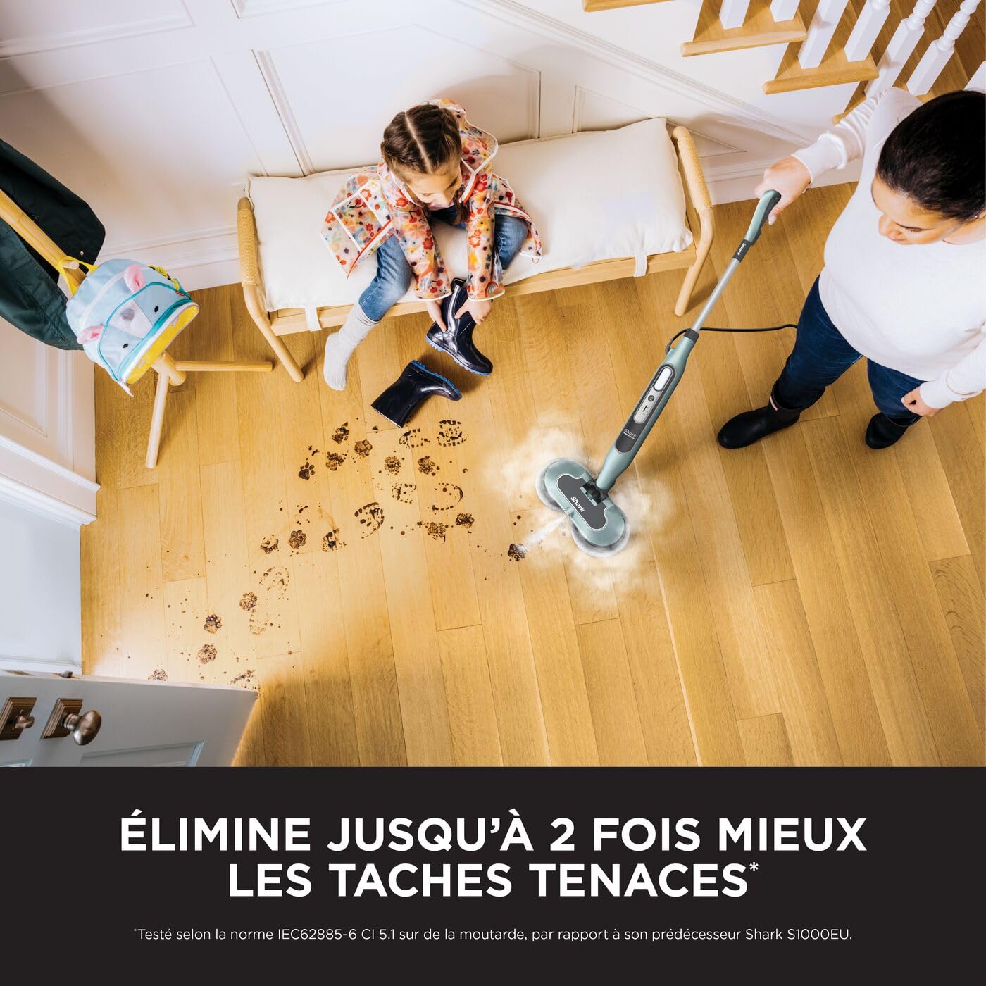 Balai vapeur Steam Mop S8201EUCP 1120W avec tampons rotatifs microfibres réservoir 350ml pour sols durs