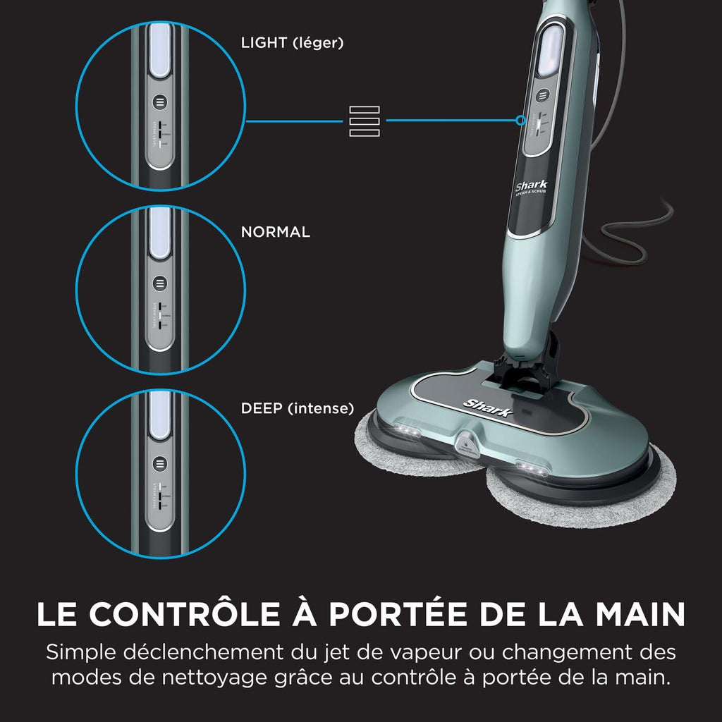 Balai vapeur Steam Mop S8201EUCP 1120W avec tampons rotatifs microfibres réservoir 350ml pour sols durs