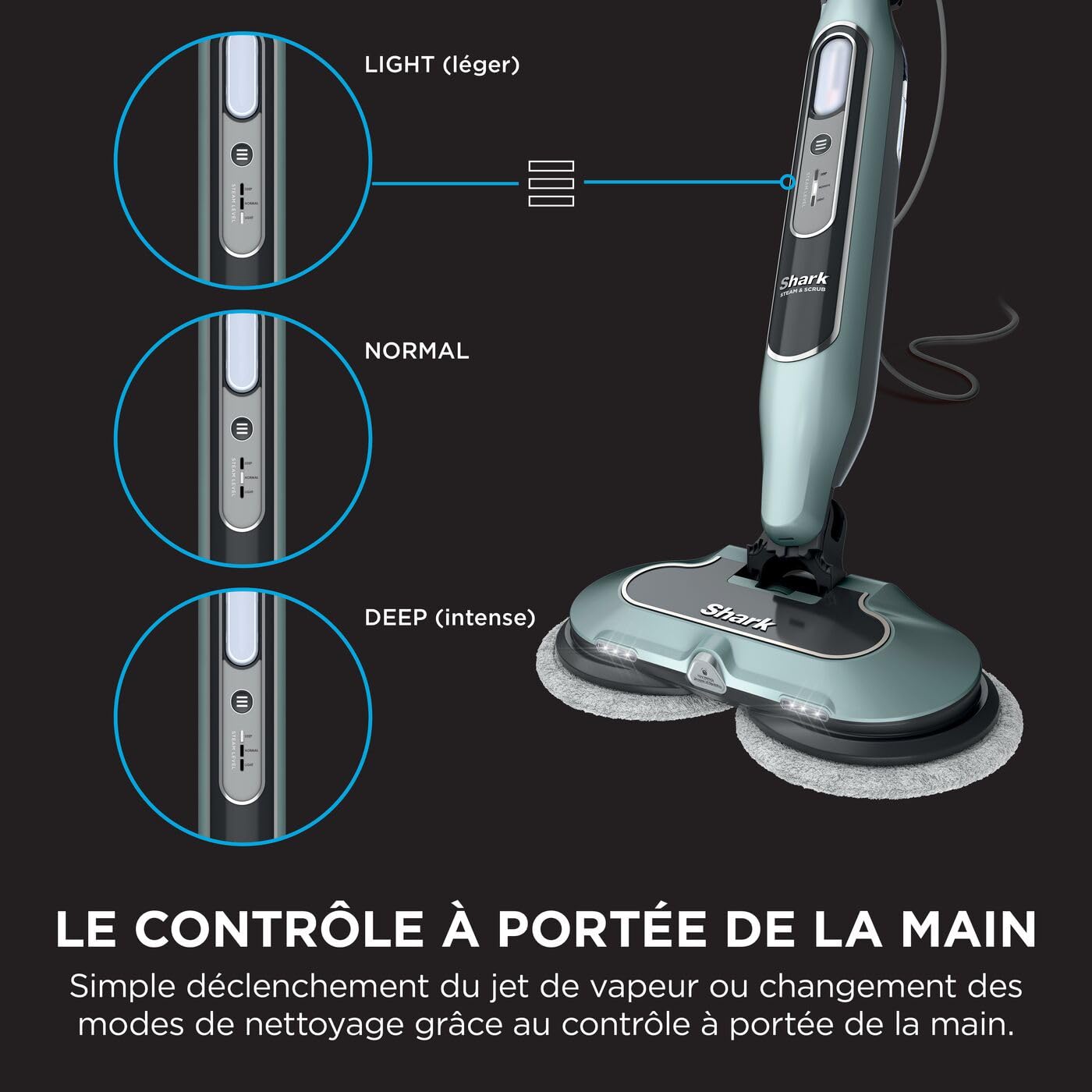 Balai vapeur Steam Mop S8201EUCP 1120W avec tampons rotatifs microfibres réservoir 350ml pour sols durs