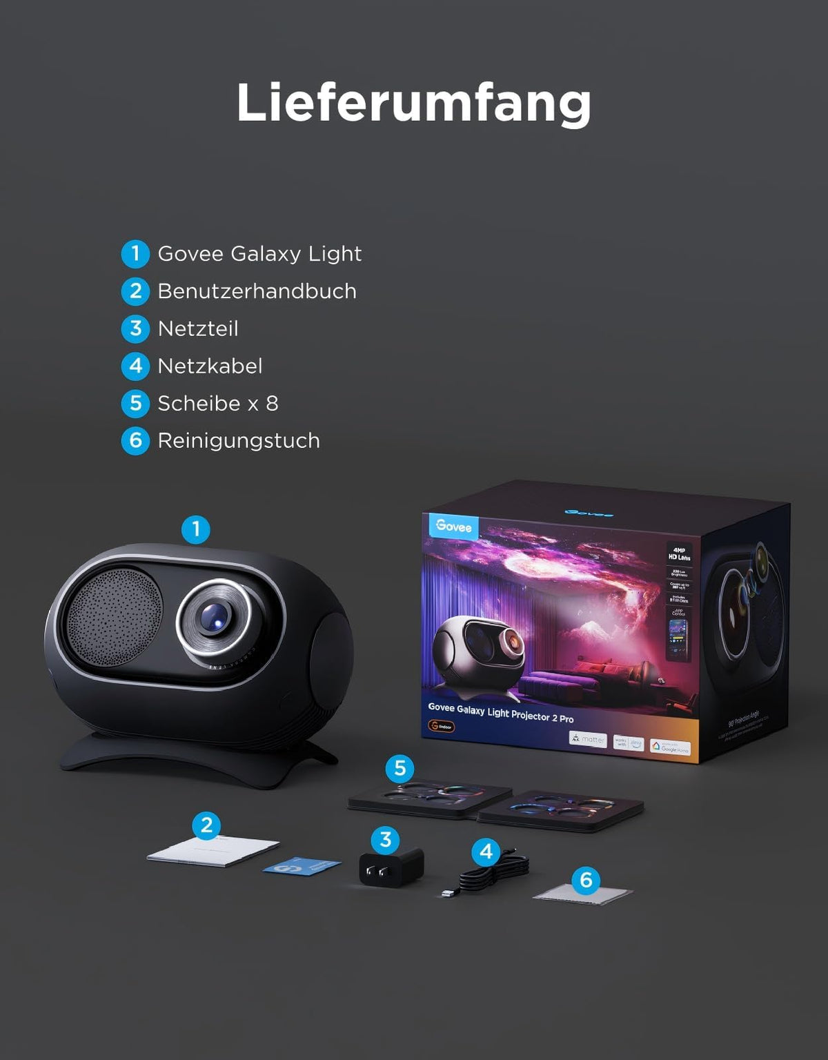 Sternenhimmel-Projektor Planetarium Galaxy mit 8 Filmdiscs, 4-Megapixel-HD-Objektiv und App-Steuerung