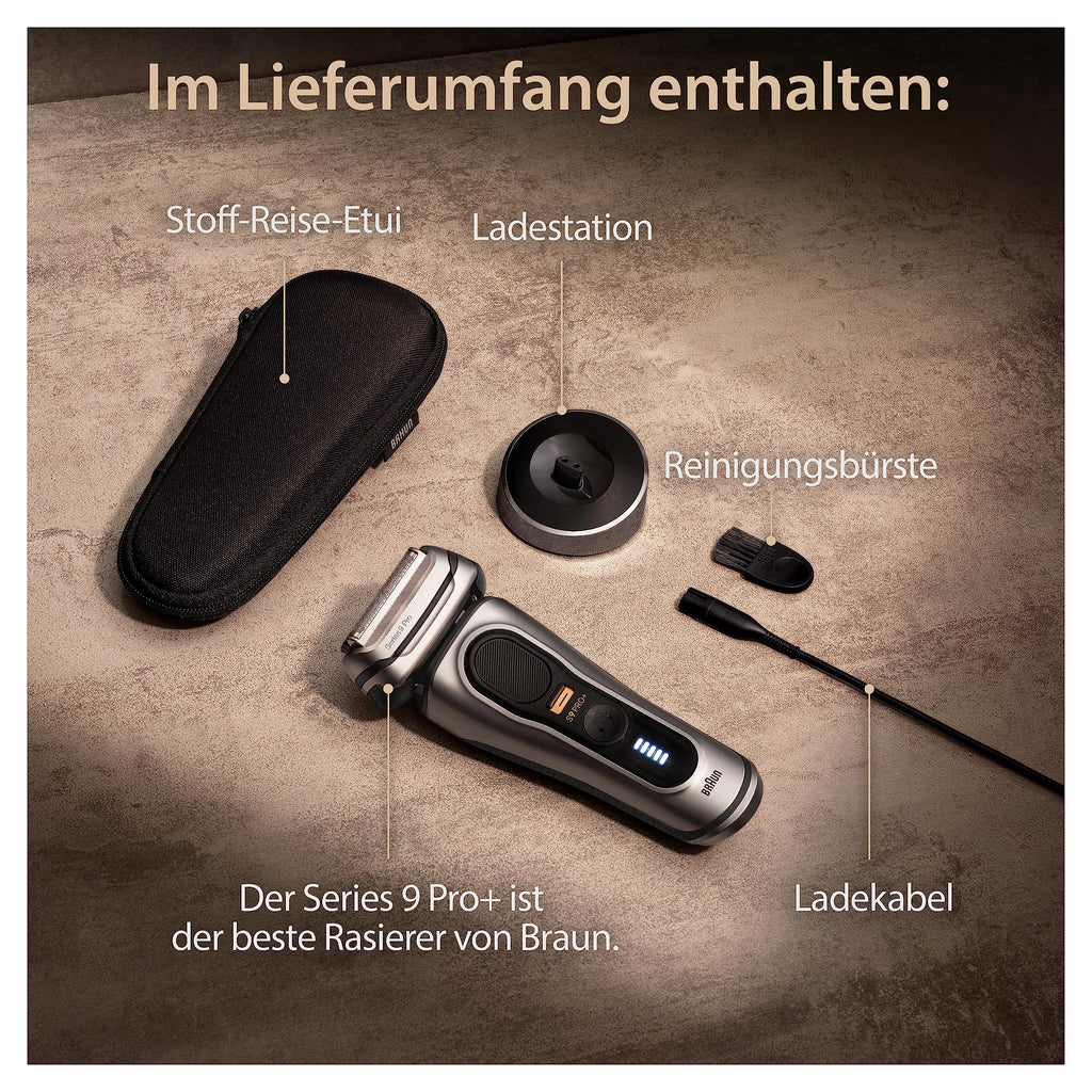 Elektrorasierer Series 9 Pro+ 9517s für Herren mit ProTrimmer, 60 Min Akkulaufzeit, für Nass- und Trockenrasur, inkl. Reiseetui und Reinigungsbürste