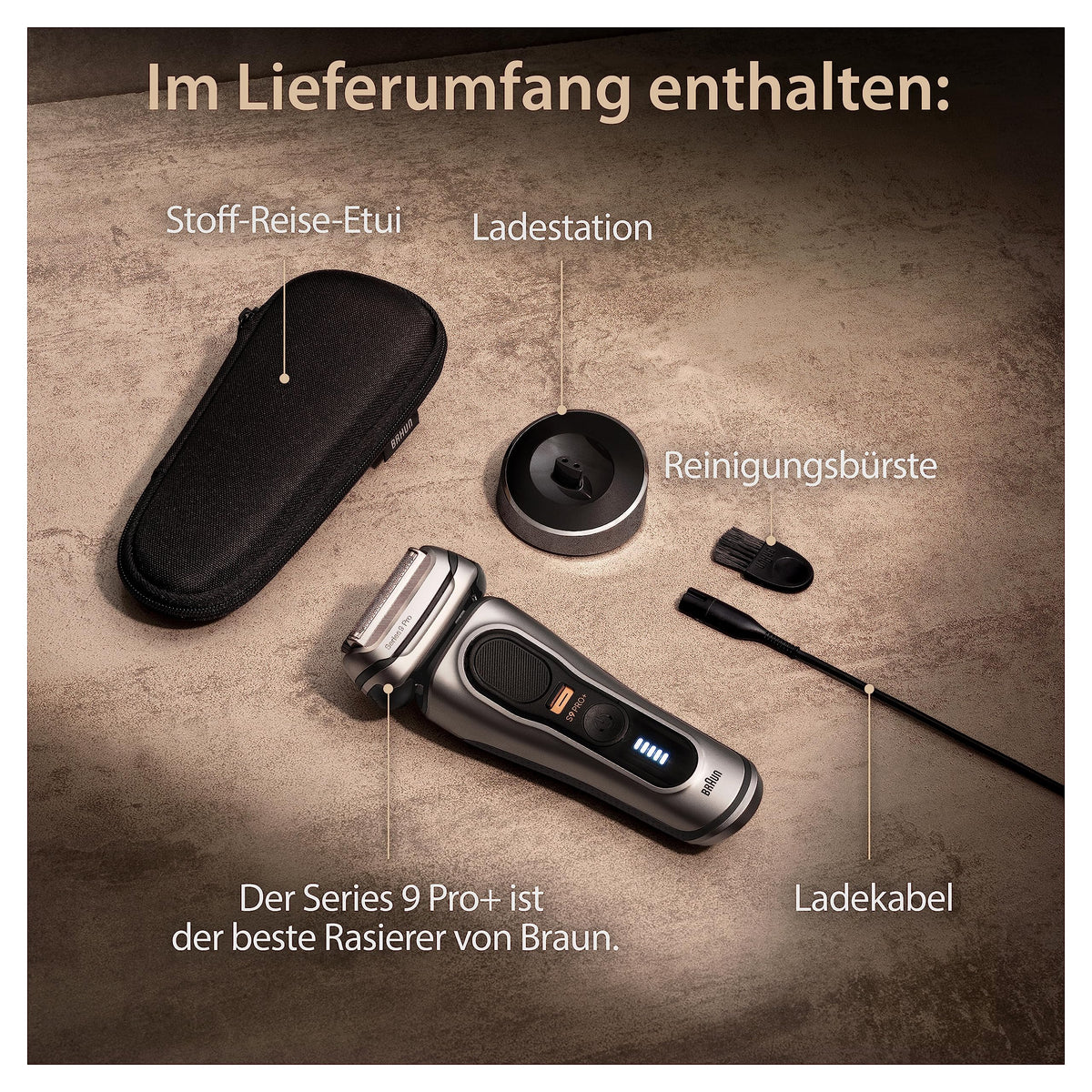 Elektrorasierer Series 9 Pro+ 9517s für Herren mit ProTrimmer, 60 Min Akkulaufzeit, für Nass- und Trockenrasur, inkl. Reiseetui und Reinigungsbürste