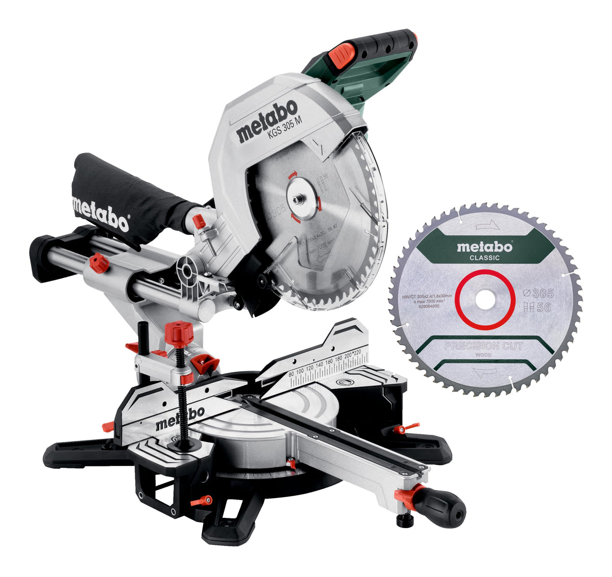 Kapp- und Gehrungssäge KGS 305 M 305 mm Sägeblatt Zugfunktion LED-Schnittlinie beidseitige Neigung bis 47° mit Tischverbreiterungen