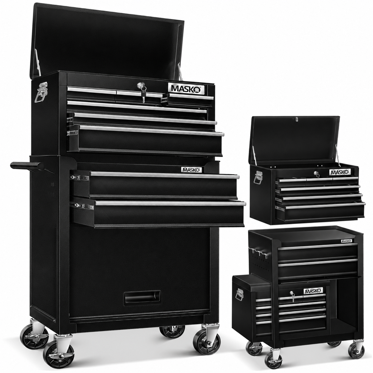Servante d'atelier mobile avec valise 9 compartiments verrouillables en acier avec 8 tiroirs et rangement outils