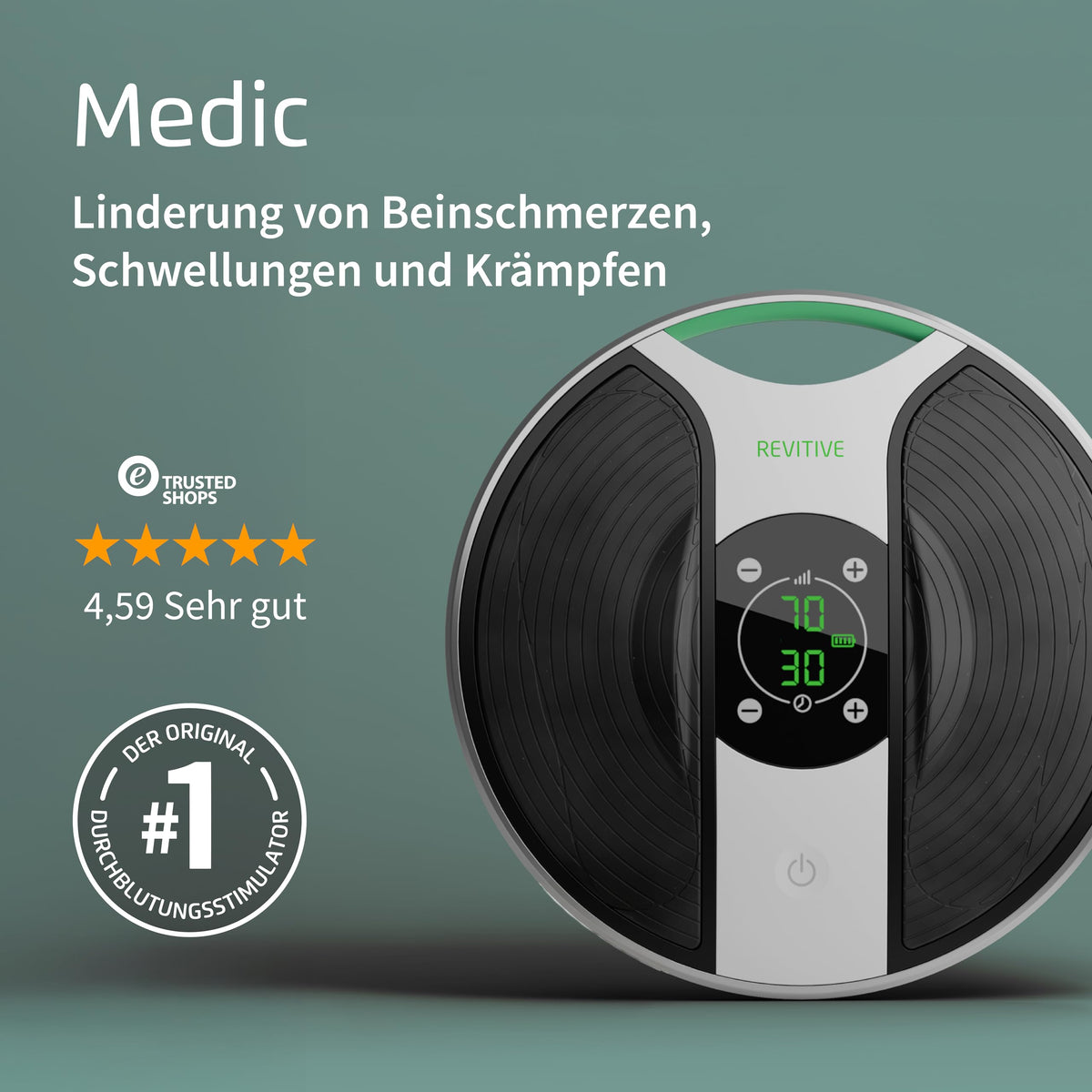 Durchblutungs-Stimulator Medic mit NMES und TENS für Beine Füße Knöchel und Körper kabellos mit Elektroden-Pads