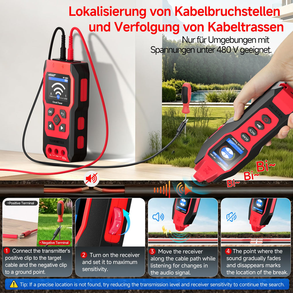 Kabelsuchgerät mit Digitalmultimeter, 8-stufiger Empfindlichkeit, für Wand- und Erdkabel sowie Sicherungs- und Bewässerungsleitungen