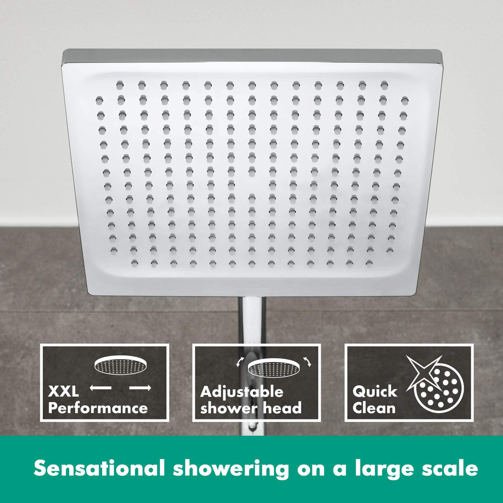 Duschsystem mit Thermostat Crometta E, Regendusche 240 x 240 mm und Handbrause mit 2 Strahlarten, inkl. Brausestange, Schlauch und Armatur, Chrom