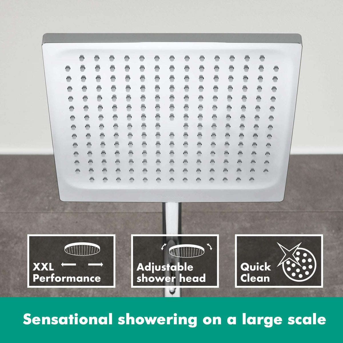 Duschsystem mit Thermostat Crometta E, Regendusche 240 x 240 mm und Handbrause mit 2 Strahlarten, inkl. Brausestange, Schlauch und Armatur, Chrom