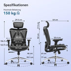 Ergonomischer Bürostuhl M57 mit 3D-Armlehne und Lendenwirbelstütze, Netz-Hochlehne, bis 150 kg, schwarz
