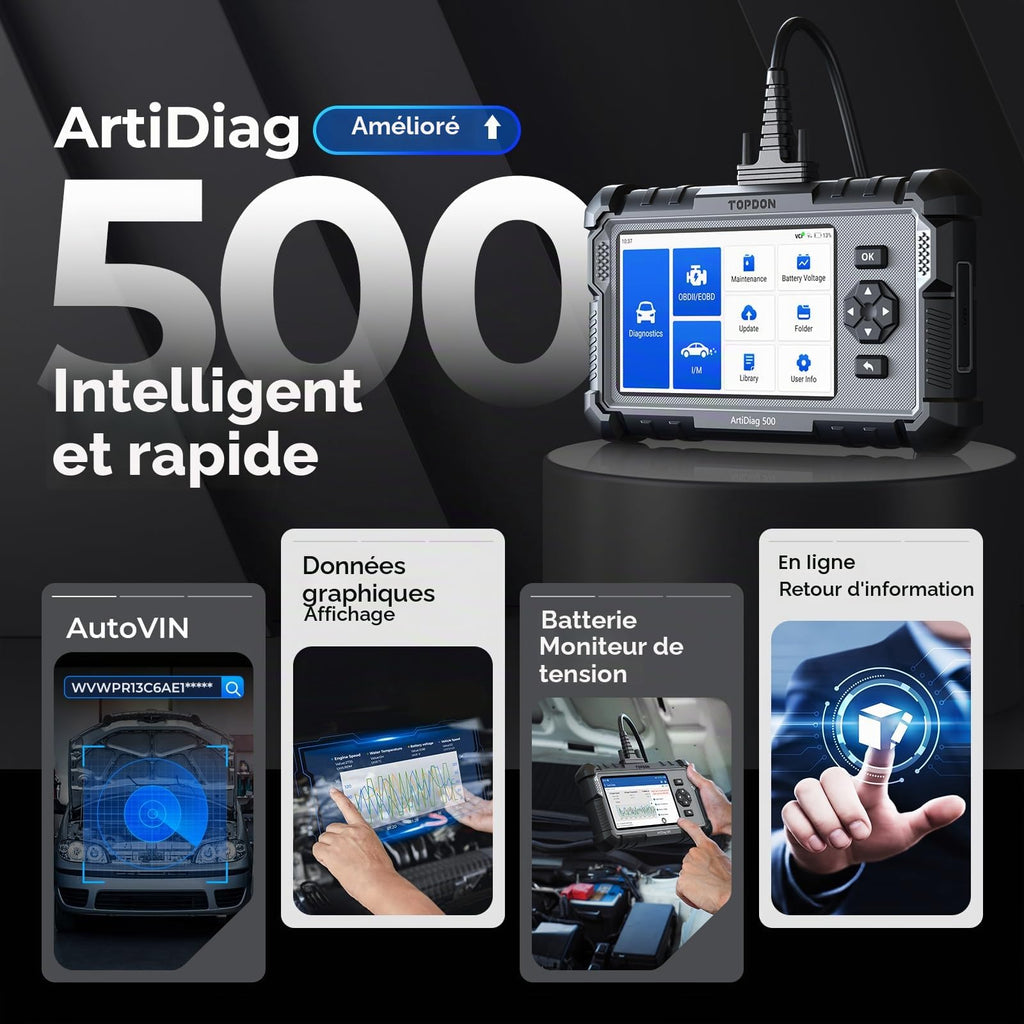Valise diagnostic auto AD500 OBD2 4 systèmes moteur ABS SRS transmission écran 5 pouces réinitialisation service