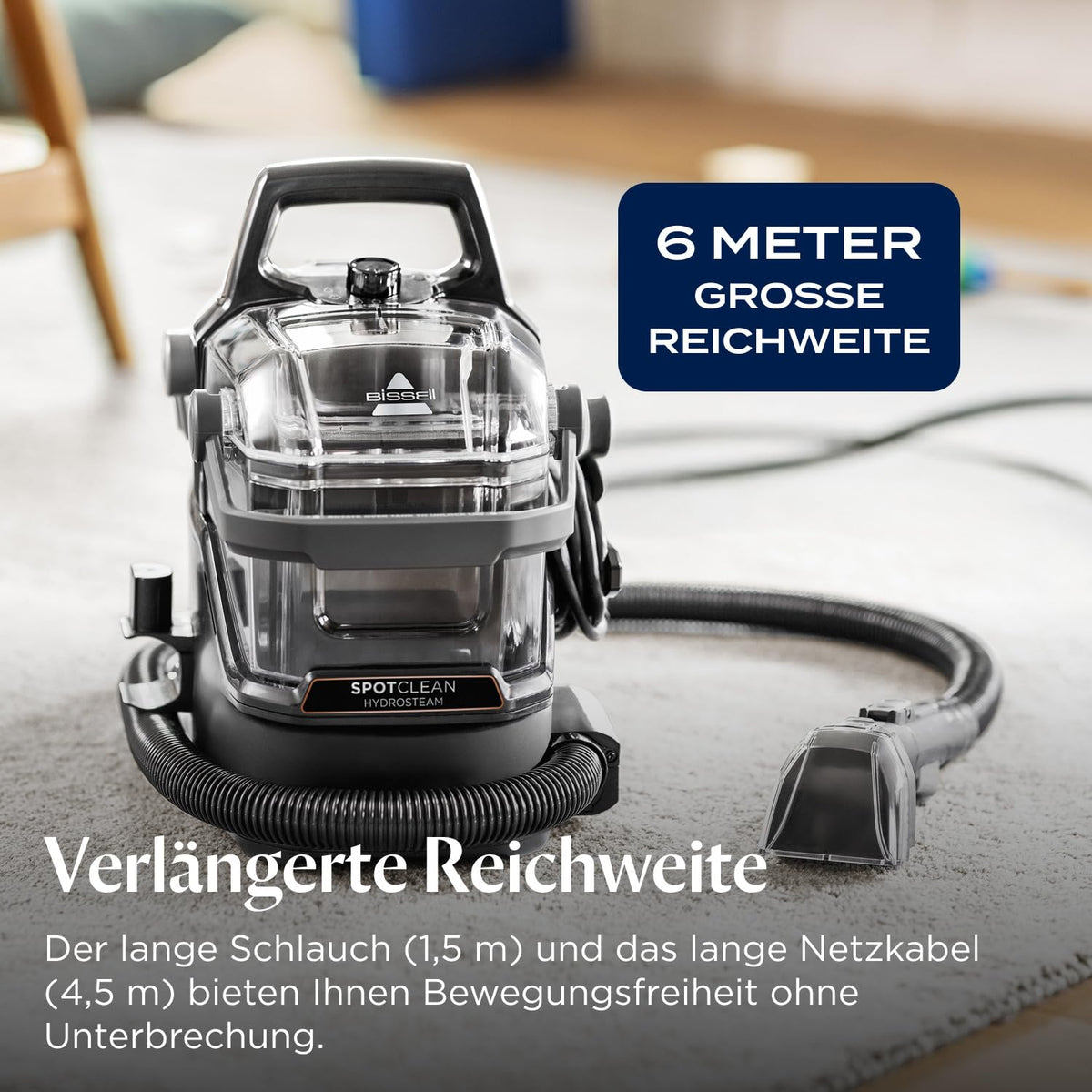 Teppich- und Polsterreiniger SpotClean HydroSteam 3689N mit Dampf- und Waschfunktion, 1000 W, 1,9 l/1,5 l Doppelbehälter