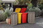 Abri poubelle extérieur 1200 litres en polypropylène imitation lattes de bois avec plancher porte verrouillable dimensions 145,5 x 82 x 123 cm