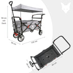 Faltbarer Bollerwagen FX-CT700 für 2 Kinder, grau, mit gepolstertem Innenraum, Sonnendach und Feststellbremsen, 75 kg Tragkraft