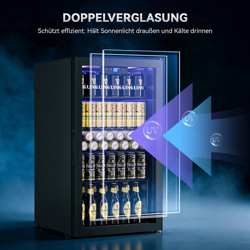 Getränkekühlschrank 86 L freistehend mit 4 verstellbaren Ablagen digitaler Temperaturregelung 1–18 °C LED-Beleuchtung und Frostfrei