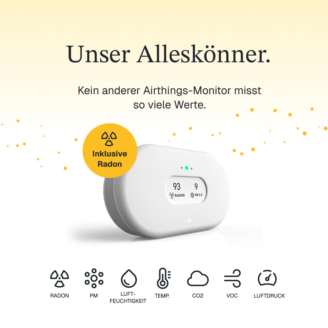 Radon- und Luftqualitätsmessgerät View Plus mit Feinstaub-, CO2-, VOC-, Luftfeuchtigkeits- und Temperaturmessung sowie Luftdruck