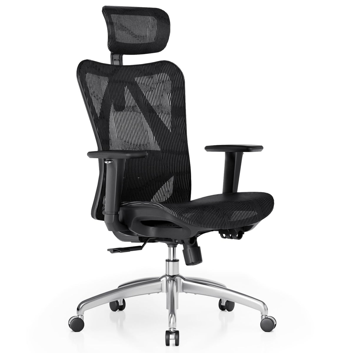 Ergonomischer Bürostuhl M57 mit 3D-Armlehne und Lendenwirbelstütze, Netz-Hochlehne, bis 150 kg, schwarz