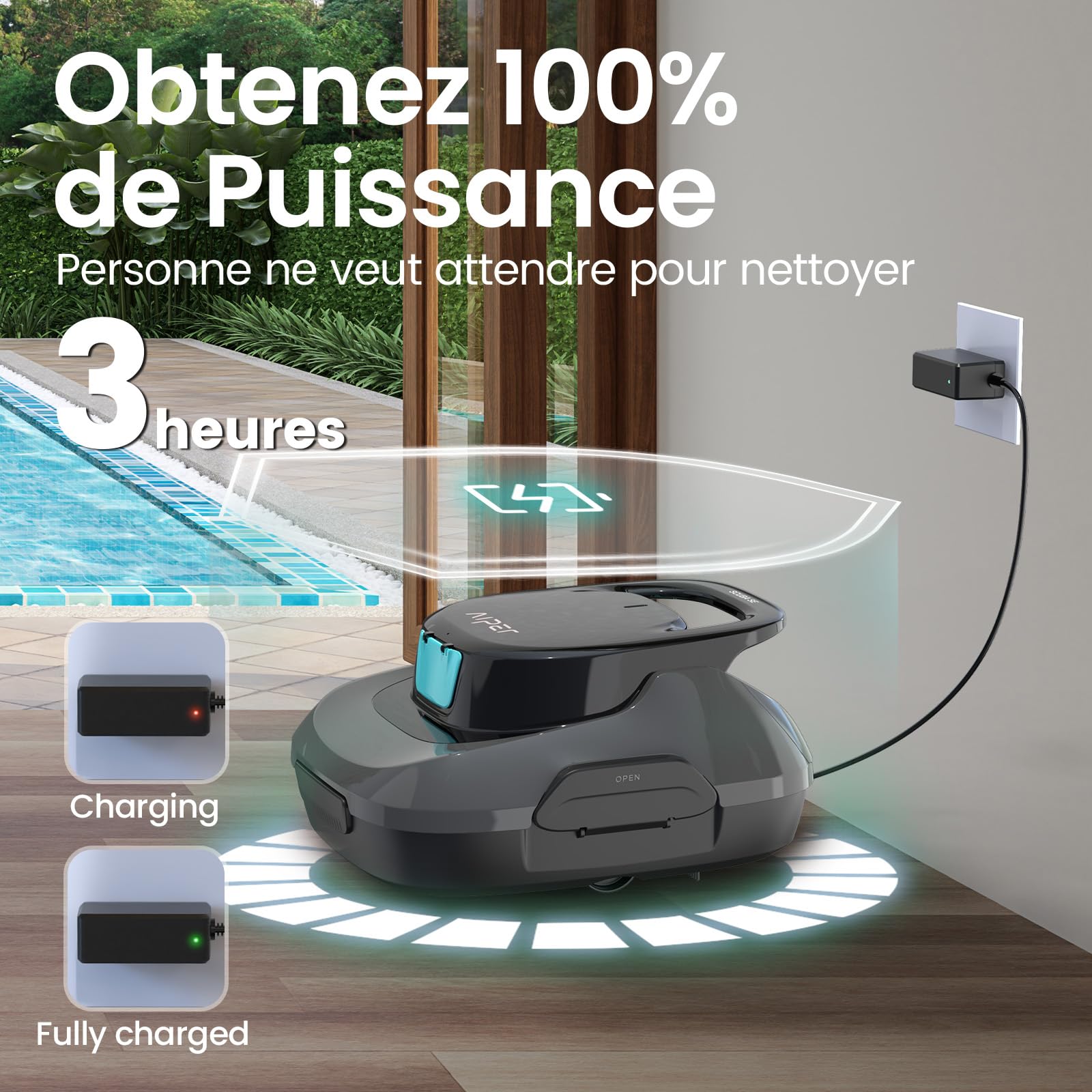 Robot de piscine sans fil Scuba SE pour nettoyage du fond avec autonomie 90 minutes stationnement automatique pour piscine hors sol jusqu'à 80 m²