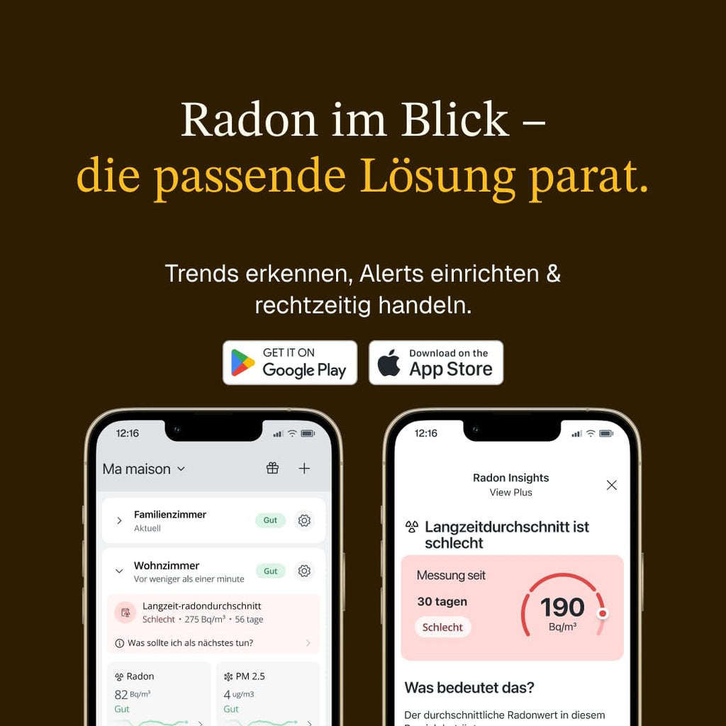 Radon- und Luftqualitätsmessgerät View Plus mit Feinstaub-, CO2-, VOC-, Luftfeuchtigkeits- und Temperaturmessung sowie Luftdruck