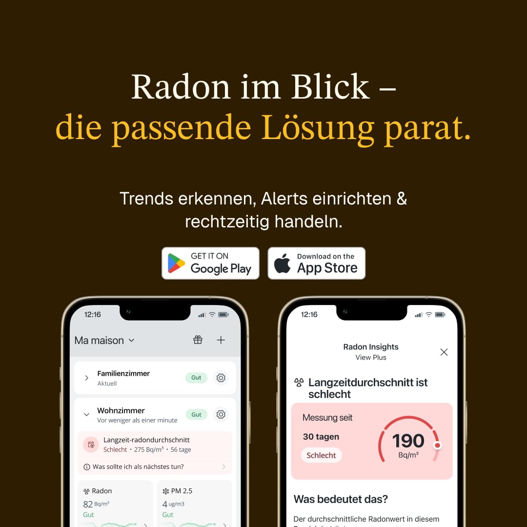 Radon- und Luftqualitätsmessgerät View Plus mit Feinstaub-, CO2-, VOC-, Luftfeuchtigkeits- und Temperaturmessung sowie Luftdruck