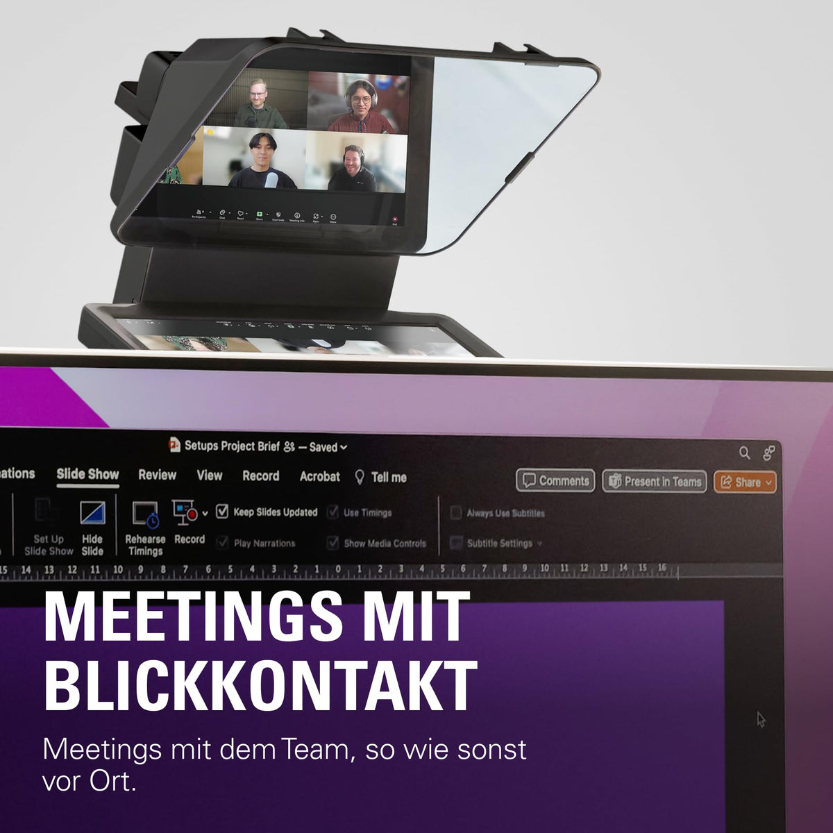 Teleprompter mit integriertem 9-Zoll-Display, 1024 x 600 px, USB-C, für Kameras mit Adapterringen 49-82 mm