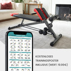 Multifunktionale Hantelbank mit Bauch- und Rückentrainer, 8-fach verstellbar, inkl. Übungsposter