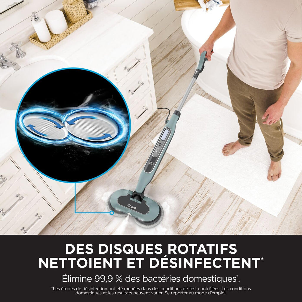 Balai vapeur Steam Mop S8201EUCP 1120W avec tampons rotatifs microfibres réservoir 350ml pour sols durs