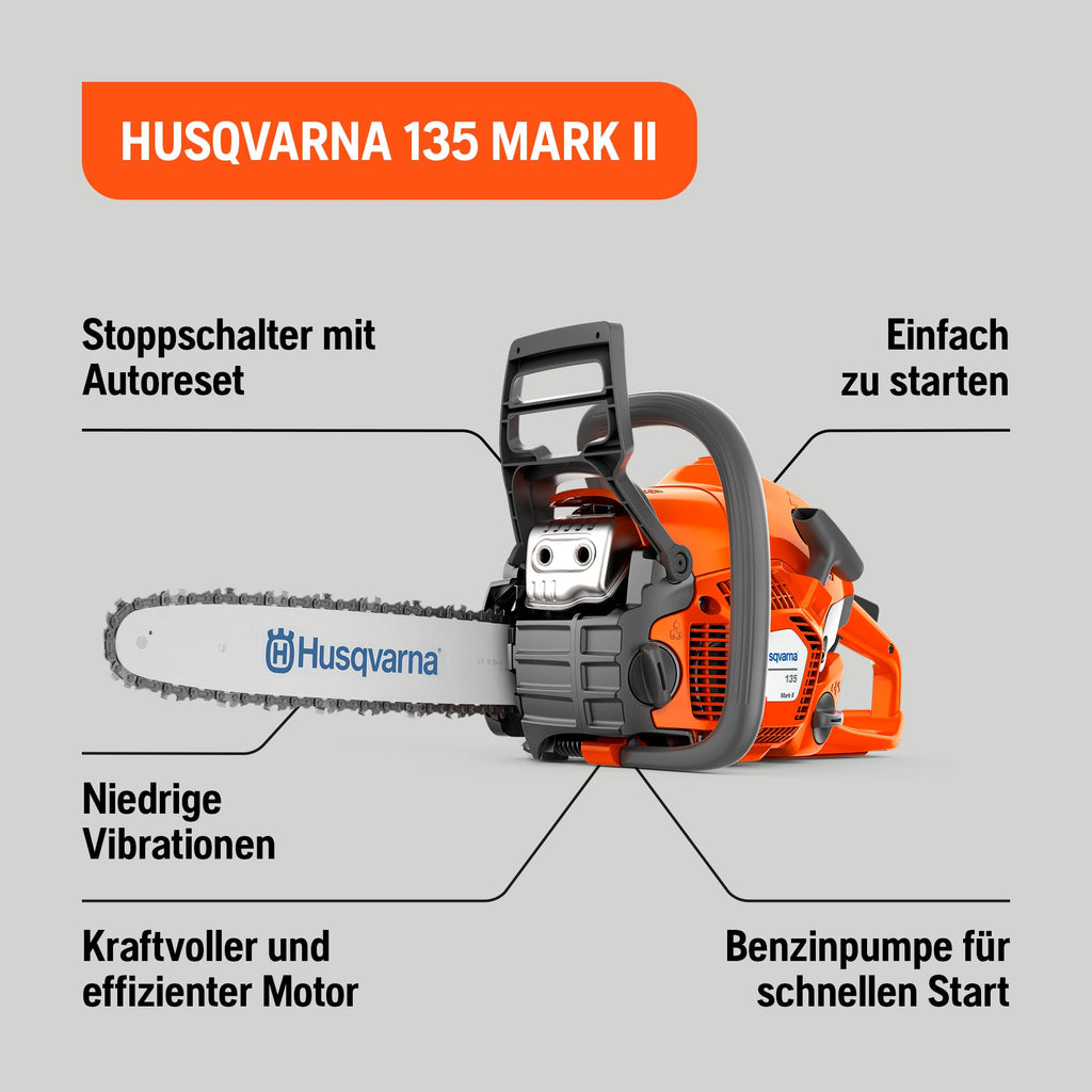 Benzin-Kettensäge 135 Mark II 1,6 kW mit 36 cm Schwert X-Torq Motor LowVib Smart Start und Air Injection