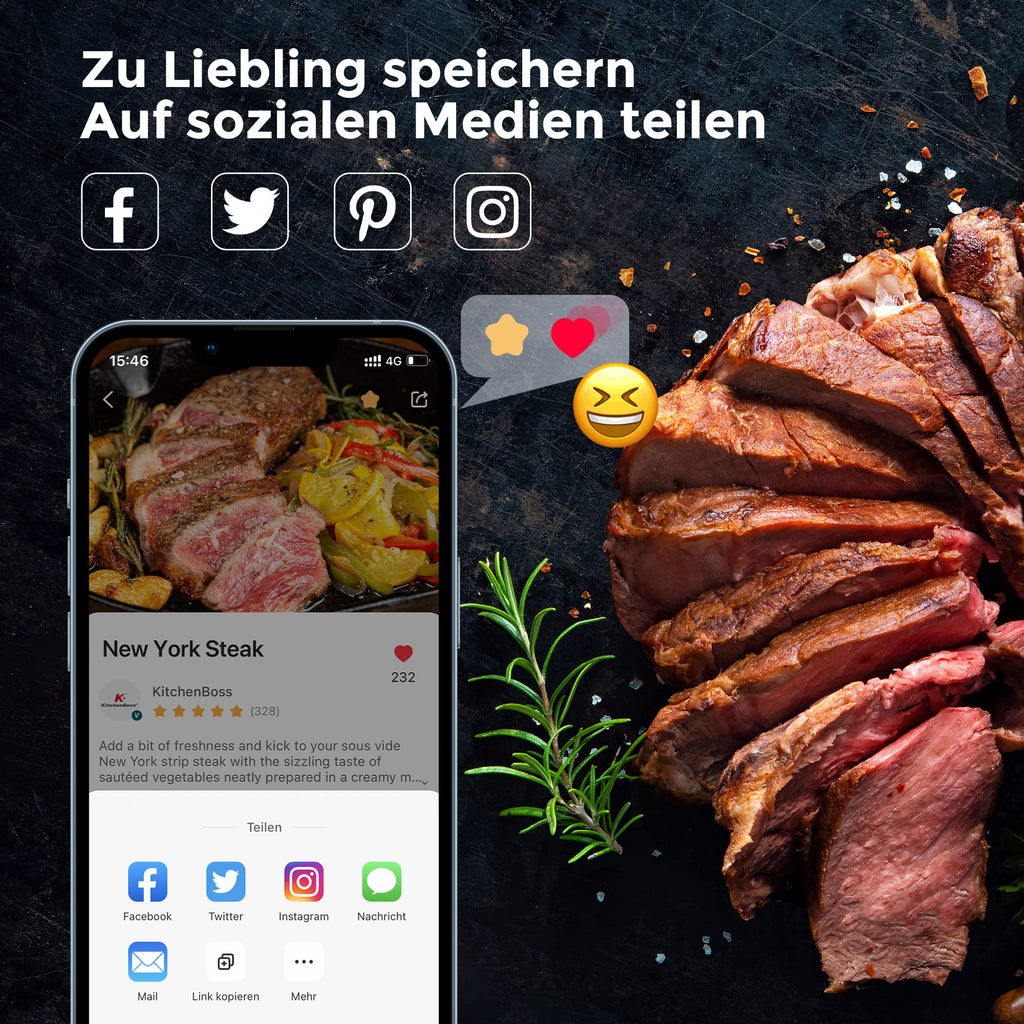 Sous Vide Garer Stick G330 mit WLAN, Präzisionskocher bis 90 °C, IPX7 wasserdicht, 1100 W, TFT-Touchdisplay und Timer
