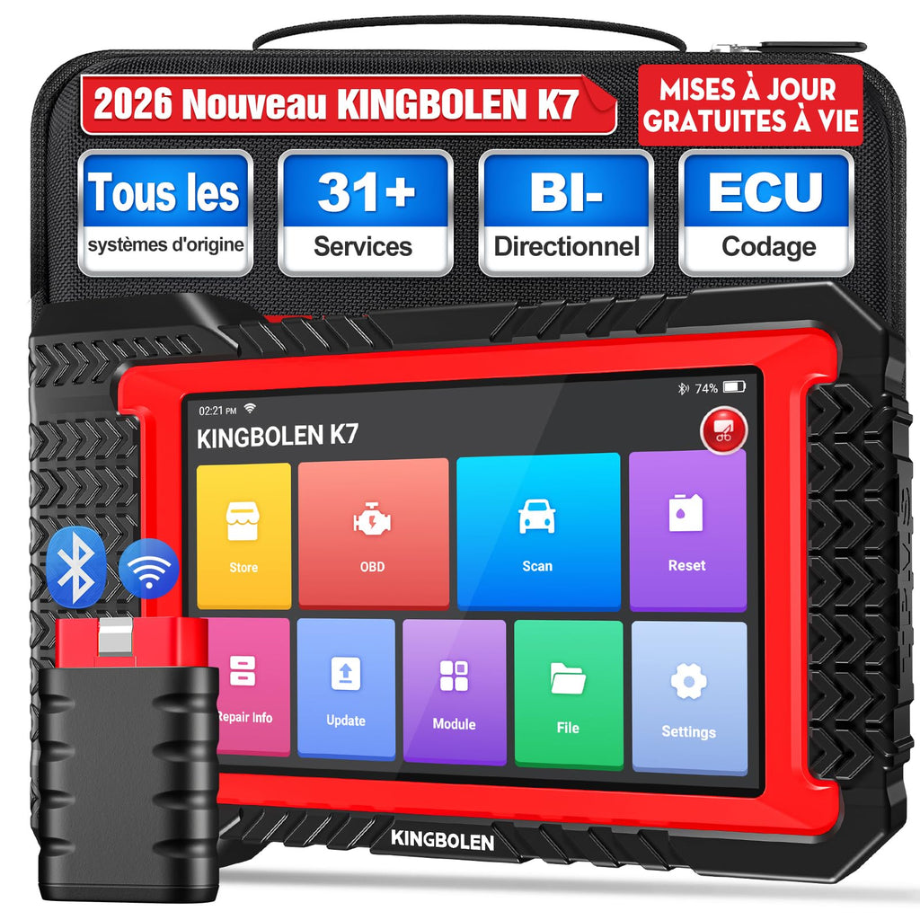 Valise diagnostic auto K7 OBD II écran 7 pouces codage ECU fonctions bidirectionnelles 31 services diagnostic tous systèmes