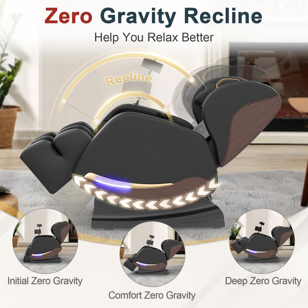 Massagesessel mit 14 Massagerollen und 8 Airbags, Zero-Gravity-Funktion sowie Wärmefunktion für Beine und Taille, Bluetooth-Lautsprecher und