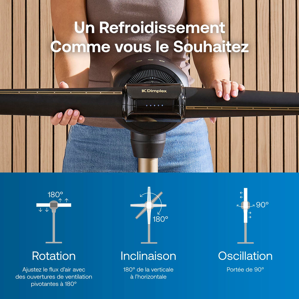 Ventilateur sans pales FlexBlade sur pied double direction oscillation 90° 5 vitesses minuterie télécommande magnétique
