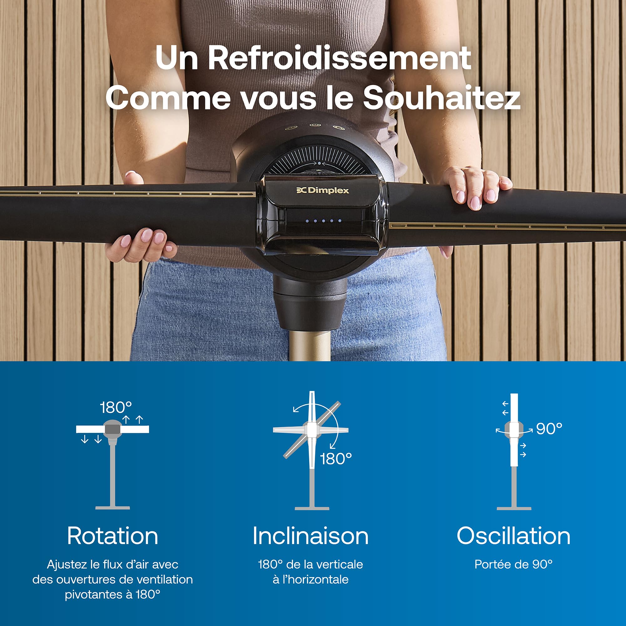 Ventilateur sans pales FlexBlade sur pied double direction oscillation 90° 5 vitesses minuterie télécommande magnétique