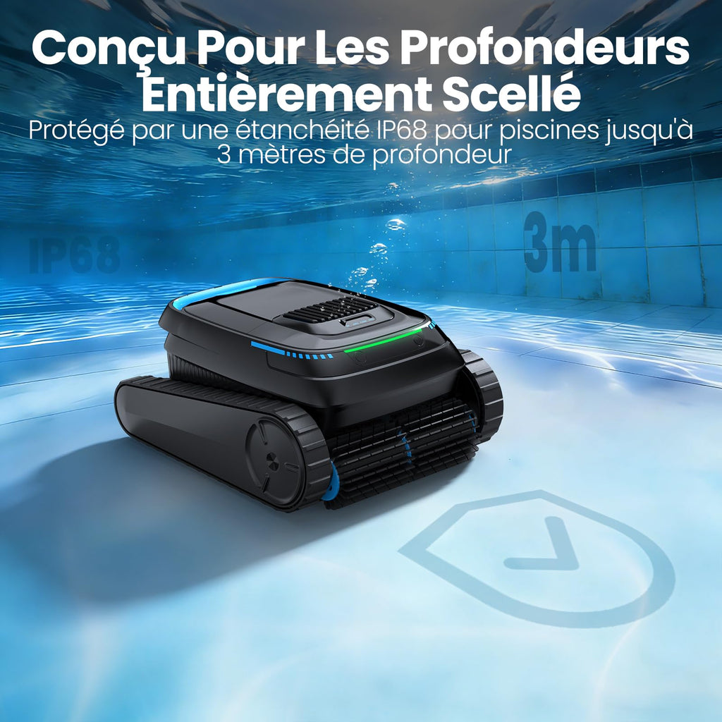 Robot de piscine sans fil PC10 pour nettoyage du fond des murs et de la ligne d'eau batterie 5200 mAh débit 18927 L/h