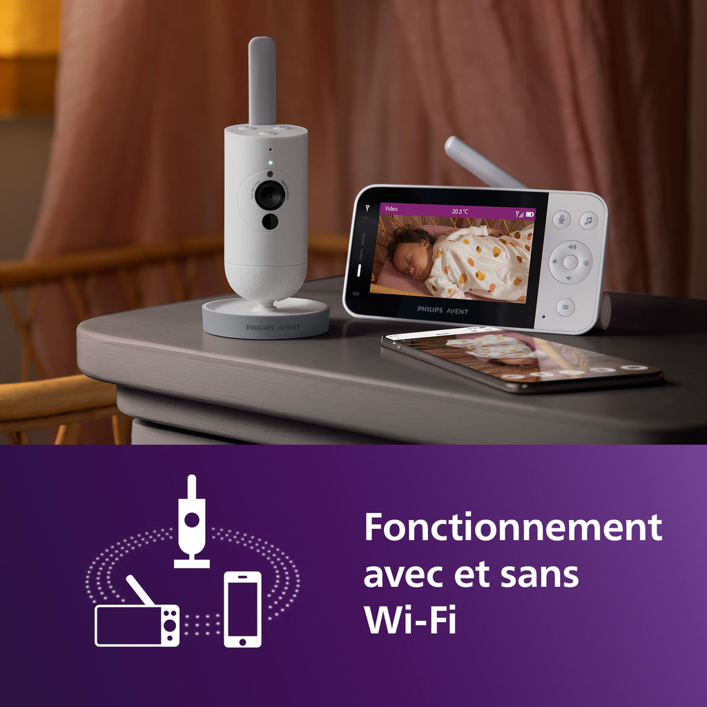 Écoute bébé vidéo SCD951/26 caméra HD 1080p Wi-Fi vision nocturne infrarouge audio bidirectionnel détecteur de sons