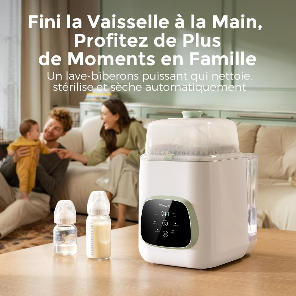 Nettoyeur biberons automatique avec stérilisation vapeur et séchage cycle rapide 19 min pour biberons et accessoires bébé