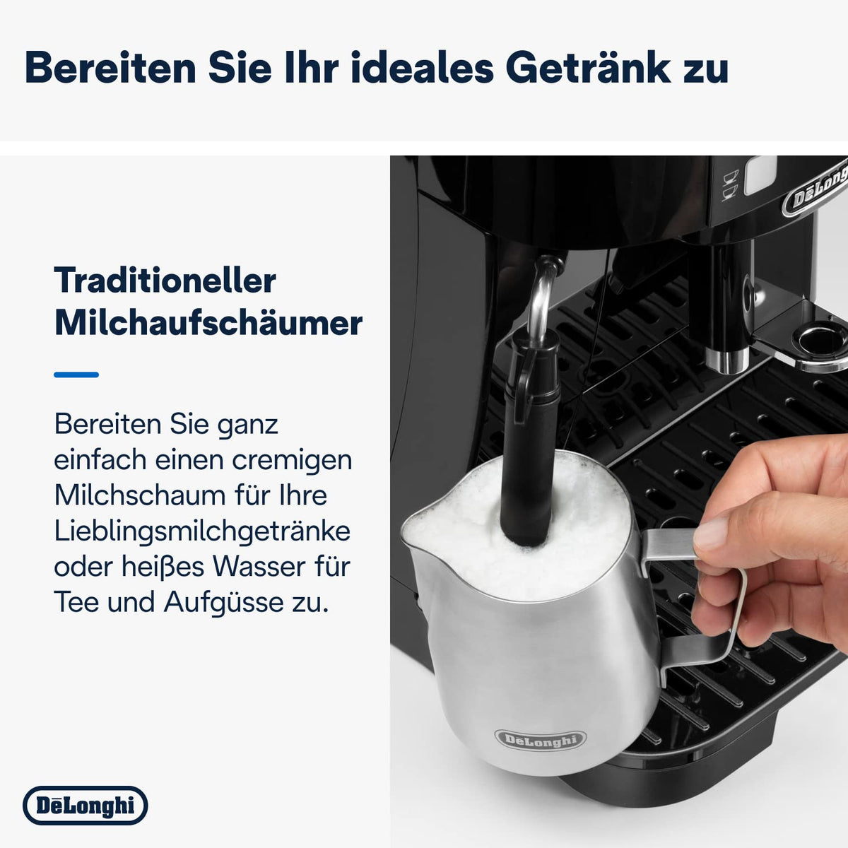 Kaffeevollautomat Magnifica S mit manuellem Milchaufschäumer und 13-stufigem Mahlwerk, schwarz