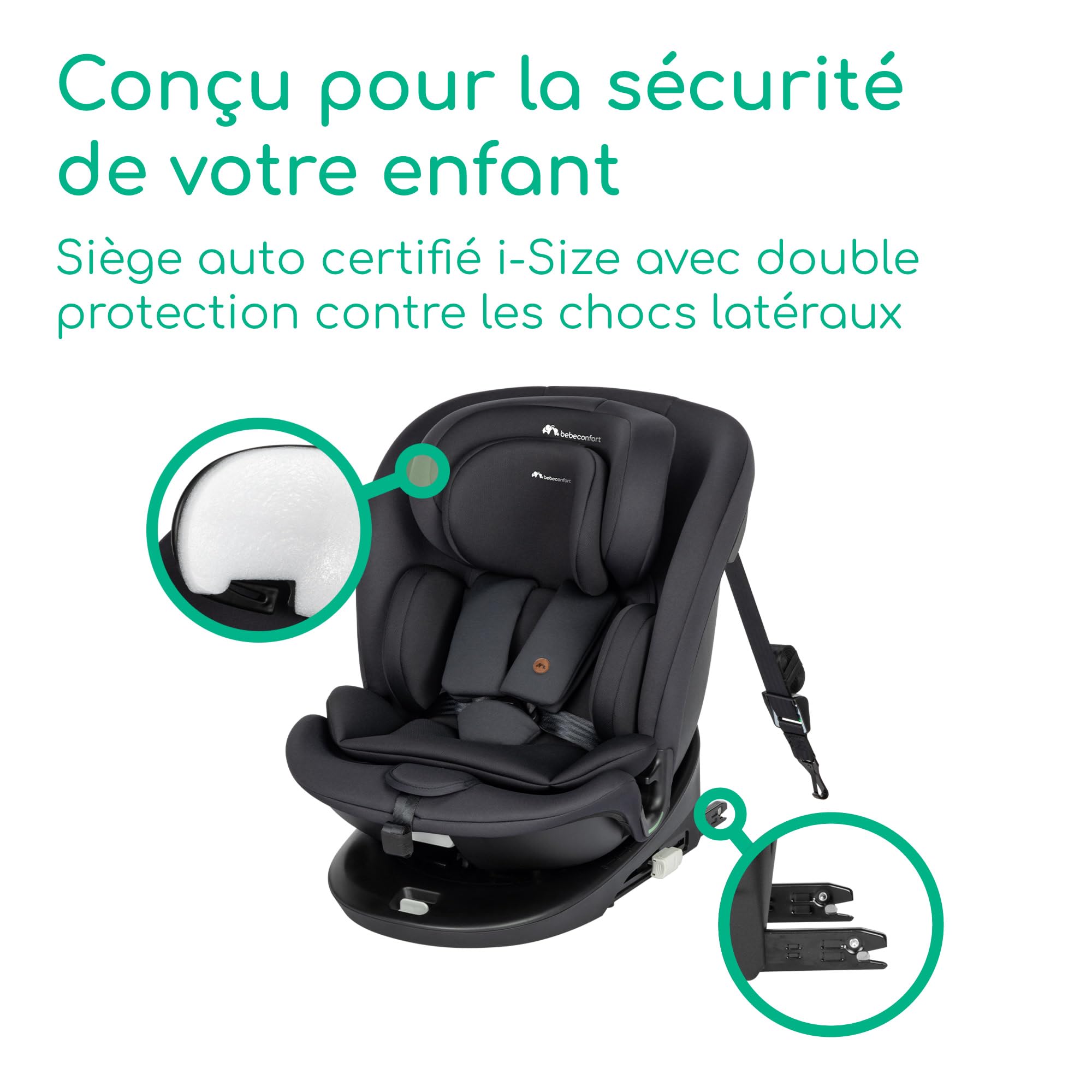 Siège auto pivotant 360 i-Size 0-12 ans 40-150 cm ISOFIX avec Top Tether 6 positions d'inclinaison et appui-tête réglable 12 positions