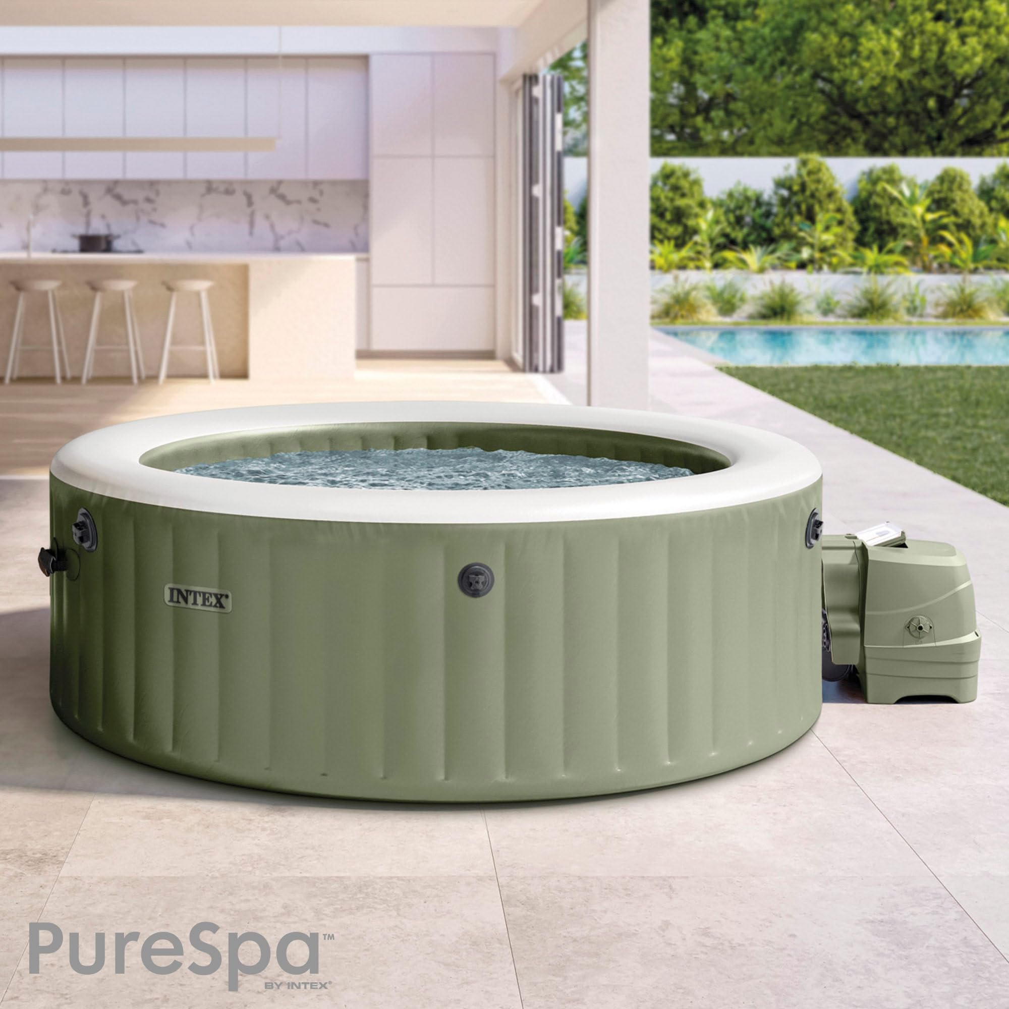 Spa gonflable PureSpa Olive 28428NP 6 places capacité 1098 litres avec diffuseur à bulles et accessoires de filtration