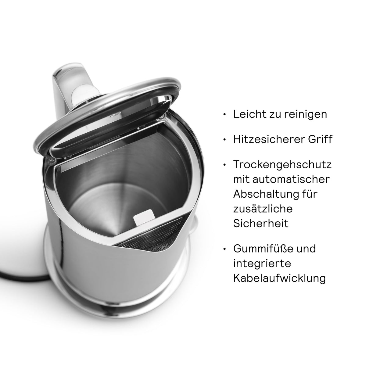Wasserkocher aus Edelstahl mit Temperatureinstellungen, 1,2 L Fassungsvermögen, 360° drehbarem Sockel und tropffreiem Ausgießer