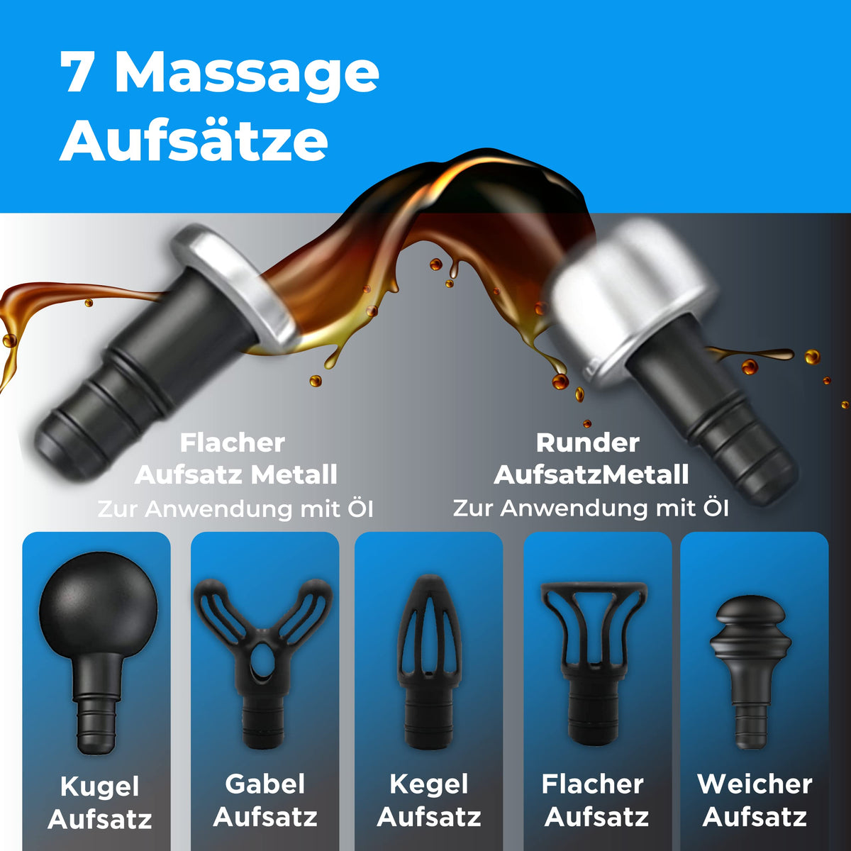 Massagepistole mit App und 7 Aufsätzen inkl. Koffer, 160-W-Motor, 5 Intensitäten, bis zu 360 Min. Laufzeit