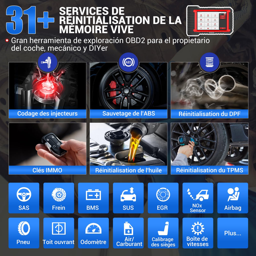 Valise diagnostic auto K7 OBD II écran 7 pouces codage ECU fonctions bidirectionnelles 31 services diagnostic tous systèmes