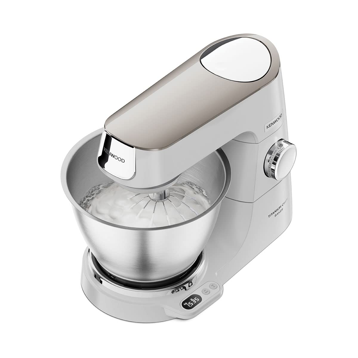 Küchenmaschine mit Waage und 5 l Edelstahlschüssel, 1200 W, inkl. 3-teiligem Patisserie-Set, Weiß