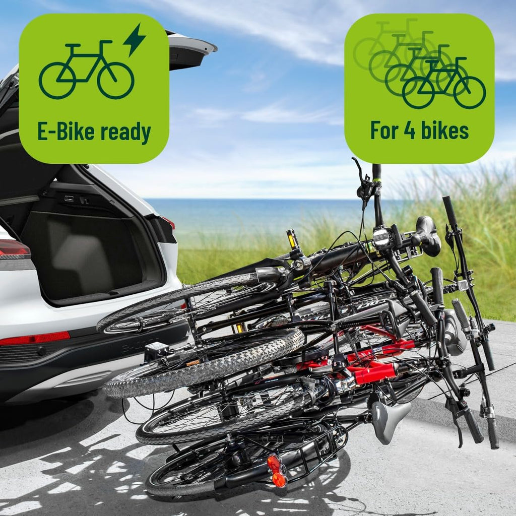 Porte-vélos d'attelage 11556 pour 4 vélos pliable avec fixation attelage prise 13 broches charge maximale 60 kg