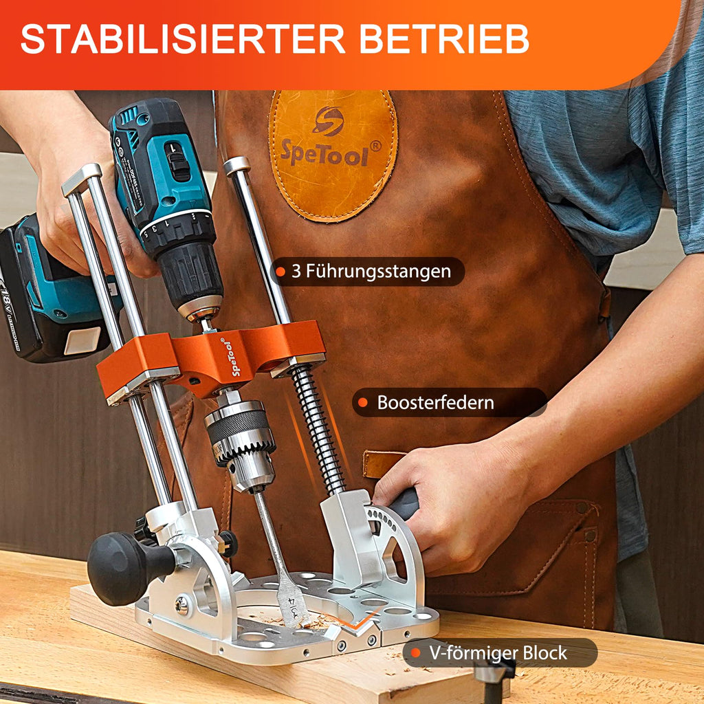 Bohrständer Akkuschrauber 1/2-Zoll-Bohrfutter 0-60° winkelverstellbar 3 Führungsstangen Aluminium V-Block präzise Bohrungen