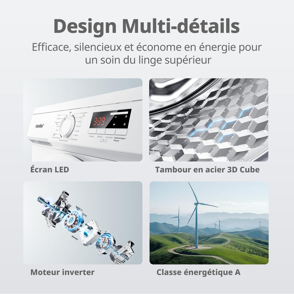 Lave-linge CFE12EW80/W-FR 8kg moteur BLDC 1400 tr/min classe énergétique A 15 programmes vapeur