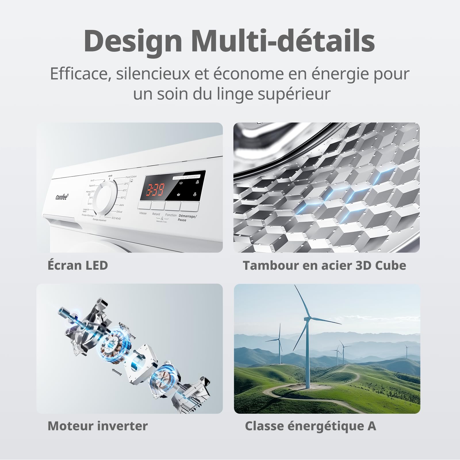 Lave-linge CFE12EW80/W-FR 8kg moteur BLDC 1400 tr/min classe énergétique A 15 programmes vapeur