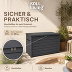 Auflagenbox 870 L in Holzoptik, abschließbar und wasserdicht mit Belüftung, Deckel bis 50 kg belastbar
